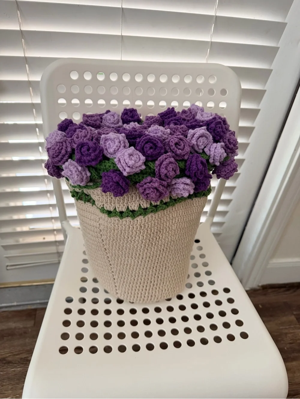 Handcrafted Purple Crochet Rose bouquet blanket